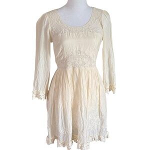 FREE PEOPLE Montana Dress Cream Long Sleeve Embroidered Lace Women’s Size 4